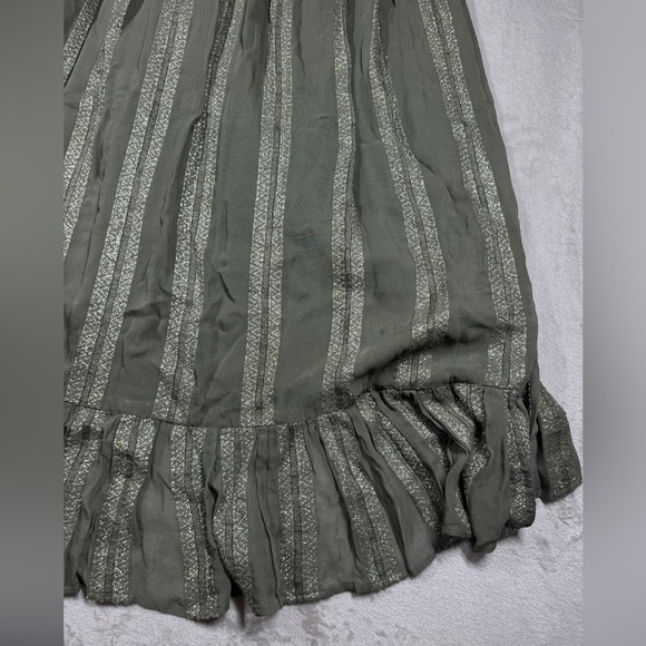 Misa LA Sedona Green Metallic Striped High Low Ruffle High Slit Maxi Skirt Small - Picture 15 of 17